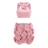 New Sexy Suit Top Hanging Neck Decoration Flower Skirt Temperament Women's High-End Short Dress Two Sets 68HZ