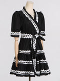 French Temperament Short Dress 2025 Spring New Splicing Color High-End Lotus Leaf Side To The Waist Thin Dress Woman Trend 68HZ