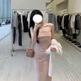 Korean Temperament Elegant Woman Body-Bodying And Hip-A-Word Shoulder-Wielt Dress Women's Banquet French Bag Hip Dress 68HZ