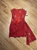 Spice Girls Bosom Sexy Dress Elegant Temperament Fish Bone Girded Irregular Lace Skirt 68HZ