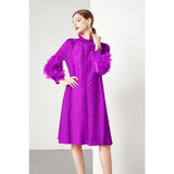 Miyake Design Feeling Flower Sleeve Dress Women's New Spring And Autumn Folds Large Size Loose Mother Dress Long 68HZ