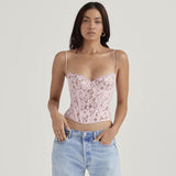 Autumn Women's Fashion Hot New Lace Hot Girl Sling Vest Female Net Red Same Fish Bone Top Woman 68HZ