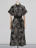 Temperament Literary Style With Belt Dress Dress 2025 Summer New Collar Retro Design Long Dress Dress Woman 68HZ