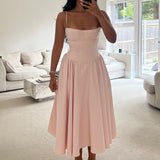 Spring Women's Clothing On The New Hot Girl Sexy V Tie Slings Mid-Length Dress To The Waist Showing Thin Back Dress 68HZ