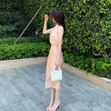 French Famous Lady Niche Design Gold Powder Champagne Top Tied With High-Waist Skirt Suit Female Summer 68HZ