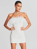 Women's Dress Sexy Bareback Ostrich Hairy Twisted Dress High-End Temperament Fashion Sleek Ass Skirt 68HZ