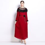 2024 Senior Sense Of The Famous Fan Heavy Industry Nail Bead Dress Temperament Sister Fan Lantern Sleeves Loose Skirt 68HZ