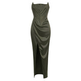 Summer Sexy Chest Sticker Wearing Fish Bone Skirt High-End Body Repair Irregular Open Fork Long Dress 68HZ
