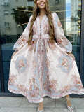 French Dress Spring 2025 New Fashion V-Neck Retro Print High-Rise High-Rise Dress Woman Trend 68HZ