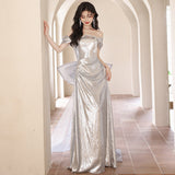 Evening Dress Female Shoulder 2024 New High-End Temperament Annual Meeting Host Dress Noble And Sexy 68HZ