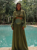 Women's Clothing 2025 Spring New Temperament Folded Short Blouse High Waist Hanging Half-Dress Suit Woman 68HZ