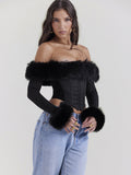 Autumn And Winter New Hottie Fashion Collar A Word Shoulder Fish Bone Long Sleeves Short-Term Dress Women's Clothing 68HZ