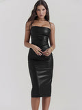 New Women's Sexy PU Leather Sling Skirt Tight Back Strap Bag Hip Leather Skirt Open Dress 68HZ