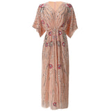 Heavy Industry Lienu Embroidered Nail Pearl Bat Sleeve Red Packed Buffet Long Dress Dress Summer Autumn Women's Dress 2024 68HZ