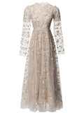 Heavy Industry Embroidery Flower Long Sleeve Mesh Perspective To Close The Waist Swing Dress Dress Dress New Women's Dress Spring And Summer 2024 68HZ