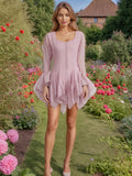 Sexy Famous Short Group 2025 New Fashion Niche Splicing Mesh Folds High-End Feel Dress Women's Summer 68HZ