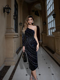 High-End Women's Dress Single Shoulder Hot Diamond Dress New 68HZ
