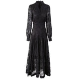 Sexy V-Neck Lace Lace Hook Long-Sleeved Black Swing Dress Dress Dress Stand Girl Spring And Autumn 2025 68HZ