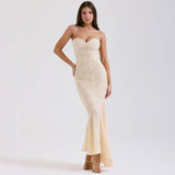 Sexy V-Neck Slings Fishtail Long Dress Lace Chiffon Splicing Tight-Body Ass-Loan Chiffon Dress Girl 68HZ