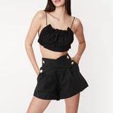 2025 New Fashion Design Sense Splicing Belt Wearing Loose High Waist Thin Casual Style Shorts Women's Clothing 68HZ