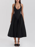 Sexy Hottie Wind Deep V-Neck Hanging Neck Strap Design Dress 2025 New Slim Long Dress Woman 68HZ