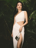 Shu Qi Same High-End Sexy Umbilical Sleeveless Dress Temperament Ass Open-Fork Dress Dress Dress 68HZ