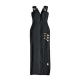 Fashion Personality Women's Clothing Autumn New V Neck Drain Back Low Chest Open Waist Bandage Dress 68HZ