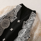 Vintage Feng Shui Soluble Flower Splicing Nails Button Long-Sleeved Black Dress Women's New Spring 2025 68HZ
