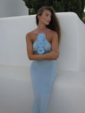 Women's New Net Yarn Hanging Neck Flower Show Back Dress Drag Floor Evening Dress Hanging Neck Dress Sweet And Spicy Wind 68HZ