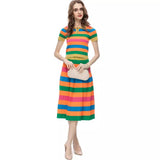 Clip Striped Print Short-Sleeved Top + Hip Half-Skirt Casual Set Women's New Summer 2024 68HZ