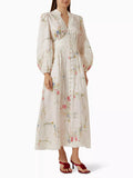 French Vintage Court Style Dress 2025 New Long Sleeved Collar Print Design High Waist Single-Reply Dresses 68HZ