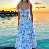 Summer Women's Clothing New Dress Repair Fork And Broken Flower Skirt Hollow Bare Back Sling Dress 68HZ