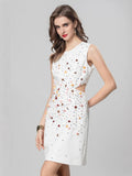 Spring/Summer 2025 New Round-Necked Vest Dress Order Diamond Shell Dress Dress Lend-Lovy Elegant White 68HZ