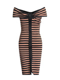 Sexy Famous 2025 Spring New Shoulder Striped Braided Bandage Bagged Dress Female Trend 68HZ