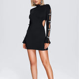 Black Long-Sleeved Bows Hollow Dark-Cuffled Mini Skirt Babes Twinning Dress 68HZ