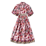 Fashion Collar Beautiful Print Bubble Sleeves Retro Style Dress New Women's Autumn And Winter 2025 68HZ