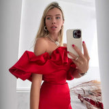 Dress 2024 Summer Women's Clothing Lotus Side Sexy Oblique Shoulder High-End Temperament Dress Dress Dress 68HZ