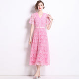 Dopamine Wears Pink Collar Sweet Lace Dress With High-Grade Tea-Smelled Style Long Dress 68HZ