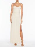 Famous Style Dress 2025 New Temperament Pure Color Folding Open Fork Design Sexy Long Dress 68HZ