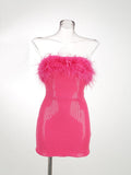High-End Cross-Border Women's Sexy Bareback Ostrich Hairy Twilight Dress Temperament Squints 68HZ