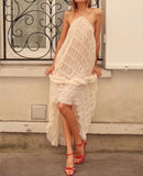 Minimal Niche Irregular Splicing Skirt Retro Thin Sling Skirt 68HZ