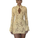 Sexy Wind 2024 Summer Women's In French Knitted Hollow Sleeve Dress 68HZ