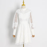 French Style High-End Embroidery Hook Dress 2025 New Lantern Sleeves To Close The Waist Thin Solid Color Dress Women's Summer 68HZ