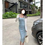 Ken Bean Dress Pure Desire To Wear A Vest Long Dress Pure Color Minimalist Temperament Square Body-Body Ass Skirt Women's Short Skirt 68HZ