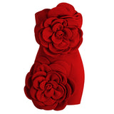 New Sexy Red Brated Skirt Niche Temperament High-End Decorative Three-Dimensional Flower Dress 68HZ