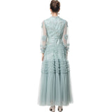Heavy Industry Nail Beads Lint Splicing Long-Sleeved Temperament Fluffy Dress Dress Long Dress Station Women Spring And Autumn 2025 68HZ