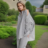 Japan And South Korea Simple Wind 2025 Spring New Fashion Niche Slanted Shoulder Hollow Striped Straight Trouser Shirt Set Female Trend 68HZ