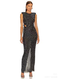 High-End Women's Hot Diamond Sexy Fork Perspective Sleeveless Dress Thin Ass Dress Dress 68HZ