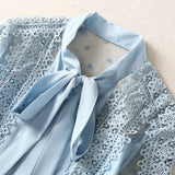 Scarf Long Sleeve Temperament Fashion Water-Soad Hook Flower Blue Dress 2025 Spring And Summer New Women's Clothing 68HZ