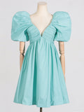 Fashion French Elegant Dress 2025 Summer New Sexy Deep V Bubble Sleeves High-End Short Dress Woman 68HZ